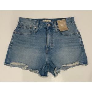 Madewell Blue Distressed High-Rise Jean Shorts